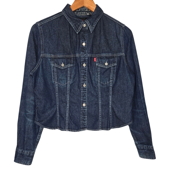 Levi's Red Tab Womens Vintage Dark Wash Cotton Cropped Jean Jacket Size Medium - Picture 1 of 8